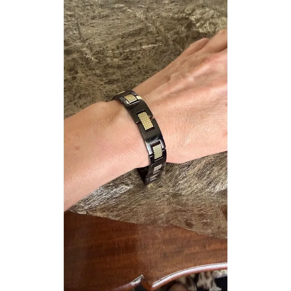 Men’s Magnetic Black Stainless Steel Link Bracelet Two Tone